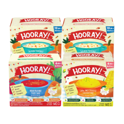 HOORAY! 6m ข้าวโพด1+ซุปผักรวม1 +HOORAY! 10m ซาลมอน2  140gx4 