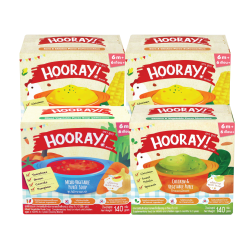 HOORAY! 6m ข้าวโพด2+ไก่และผัก1+ซุปผักรวม1  140g.x4