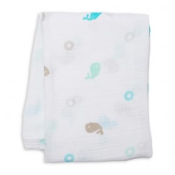 Lulujo Cotton Muslin Swaddle - Baby Whales