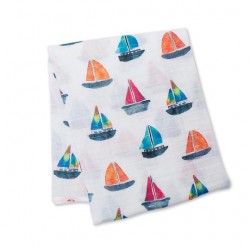 Lulujo Cotton Muslin Swaddle - Sailboats