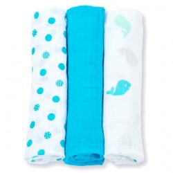 Lulujo 3 Pack Cotton Mini Muslin Cloths -  Brilliant Blues