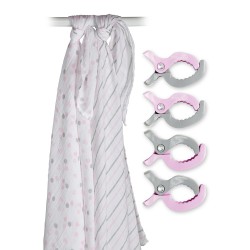 Lulujo 2-Pack Cotton Muslin Swaddles & 4 Clips - Pink