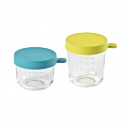 Beaba Set of conservation jars in superior quality glass (1*150 ml BLUE/1*250 ml NEON)