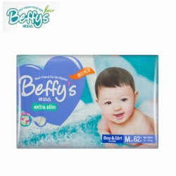 Beffys ผ้าอ้อมสำเร็จรูปเด็ก นำเข้าจากเกาหลี รุ่นเทป แบบบางพิเศษ ไซส์ M (5-10kg) บรรจุ 62 ชิ้น