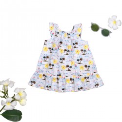 Palette of Apparel ชุดกระโปรงระบายแขน - สีขาวพิมพ์ลาย