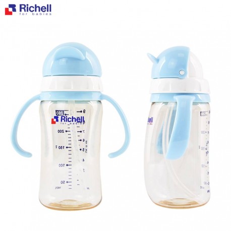 Richell แก้วหลอดดูด PPSU  260 มล (สีฟ้า,สีชมพู)
