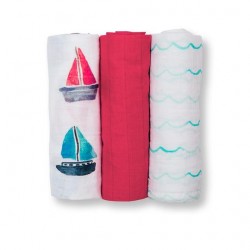 Lulujo 3-Pack Cotton Mini Muslin Cloths - Sailboats