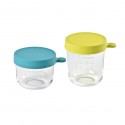 Beaba Set of conservation jars in superior quality glass (1*150 ml BLUE/1*250 ml NEON)