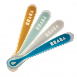 Beaba - Set of 4 ergonomic 1st age silicone spoons  RAINBOW (assorted colors YELLOW/LAGOON/WHITE/BLUE)