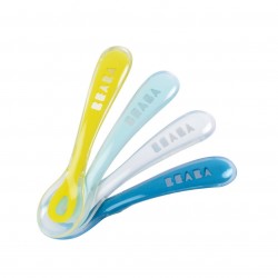 Beaba - Set of 4 2nd age soft silicone spoons (assorted colors BLUE/WHITE/LAGOON/NEON)