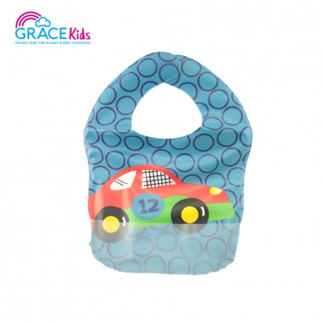 Gracekids Baby Plastic Napkin, Cartoon Blue Car Screened