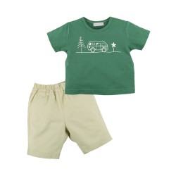 Palette of Apparel เสื้อแขนสั้น คู่ กางเกงขาสั้น สีเขียว